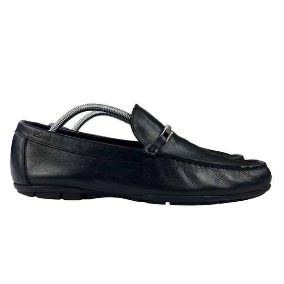 BOSS Hugo Boss Black Leather Driver Loafers Moccasin Slip On Mens‎ Size 10 - Picture 1 of 13